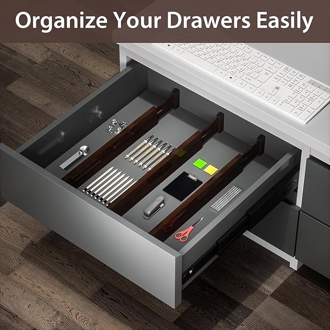 4 PCS Drawer Divider, 17"-22" Adjustable Bamboo Drawer Dividers Organizers, 2.3" High Expandable Separators for Kitchen, Clothes, Dressers, Home, Office, Mocha