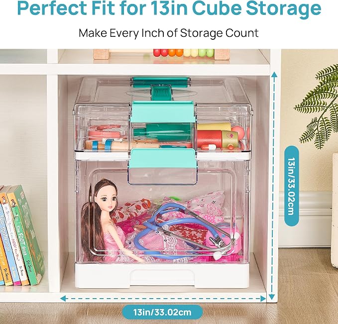 Vtopmart 32 QT Clear Craft Organizer with Removable Divider Tray, 1 Pack | Crystal-Clear PET Material, Built-In Carry Handle, Secure Locking Latches, Vertical Space Saving, 2 Layer Large Capacity