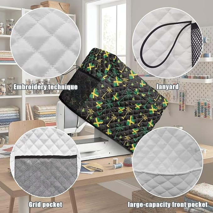 Sewing Machine Cover Polyester Febric Jamaica Palm Hear Print | Dust Pet Hair Protection,Quilting Design,Fits Standard Singer,Brother Janome Machines,Protecting Decorating Your Sewing Space