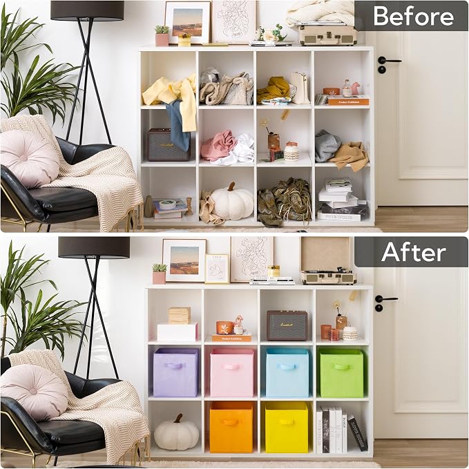 GRANNY SAYS 11x11 Storage Cube Organizers, Pastel Color, 6-Pack | Collapsible Storage Boxes with Thickened Base Plate, Sturdy Handles, Decorative Baskets for Shelves, Closet