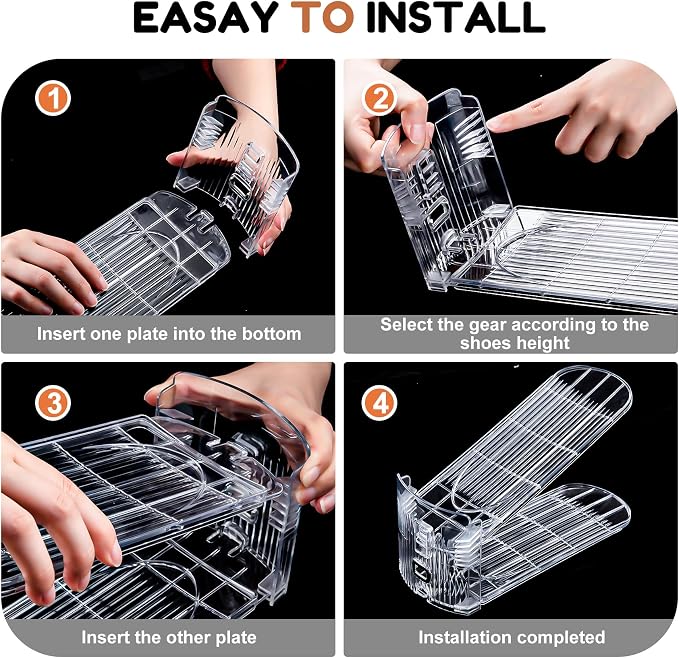 Shoe Stacker, Shoe Slot Organizer for Closet, Shoe Storage Rack | 20 Pack, Clear, 50% Space Saver, 3 Adjustable Height, Tool-Free Assembly, 30% Thicker, Superior Load Bearing