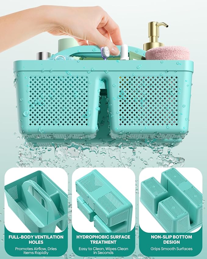 4 Pack Portable Shower Caddy, Integrated Handle, Reinforced Plastic, Organizer Storage Bathroom Supplies and Beauty Products, Cleaning Supplies, Shower Basket for Home, Dorm, Shelf and Cabinet