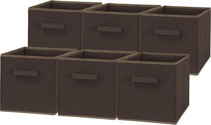 Simple Houseware Foldable Cube Storage Bins, 11-Inch Brown, 6-Pack Fabric Cubes Organizer for Closet or Shelves | Lightweight & Durable Structure Fabric Cubes Organizer for Closet or Shelves