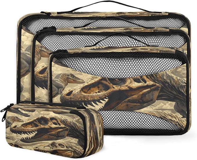 Dinosaur Skull Packing Cubes for Travel, Luggage Packing Organizers, Animal Skull Travel Accessories Large Toiletries Bag for Clothes Shoes Cosmetics Toiletries