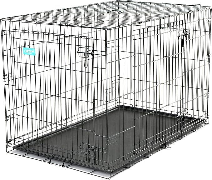 Carlson Pet Products Double Door Metal Dog Crate with Divider, Extra-Large 48" Dog Crate for Large Dogs, Foldable Collapsible Dog Kennel with Removable Tray, Wire Dog Cage for Training & Travel