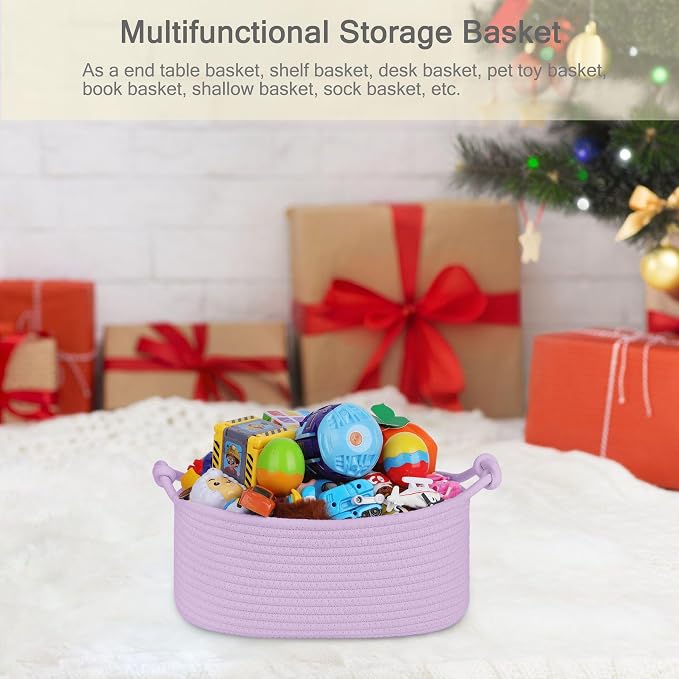 Small Empty Gift Basket with Bag & Ribbons, Purple | 12“x8”x5”, Cotton Rope Woven Basket for Birthdays, Baby Showers, Mother's Day, Christmas; Stores Small Items, Kids & Pet Toys