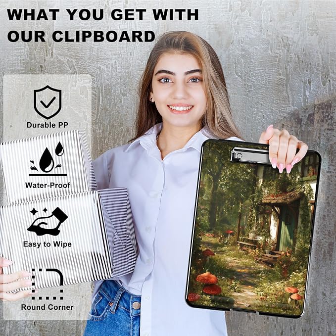 Heavy Duty Storage Clipboard, Slim Nursing Clipboard with Internal Pen Case, Portable File Organizer Case for A4 Letter Size Paper Office Medical Professionals, Red Mushroom Village