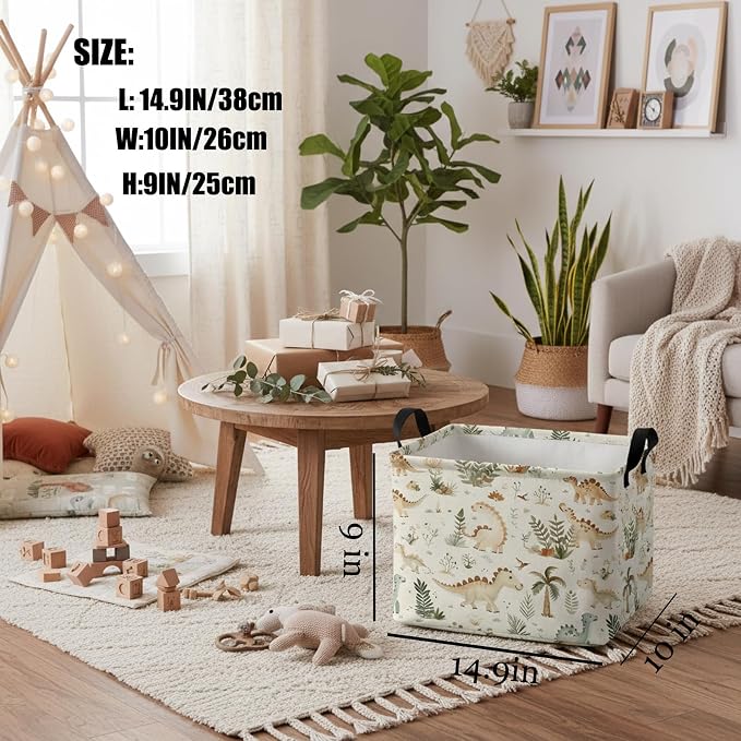 Kid Cute Rectangle Storage Basket Baby Toy Clothes Storage Bin Nursery Playroom Bedroom Decor Basket (Bohemian Dinosaur)