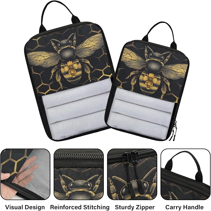 TropicalLife Wildlife Bee 6 Set Compression Packing Cubes | Geometric Honeycomb Travel Accessories Expandable Packing Organizers Space Saver Bags for Organizing Clothes