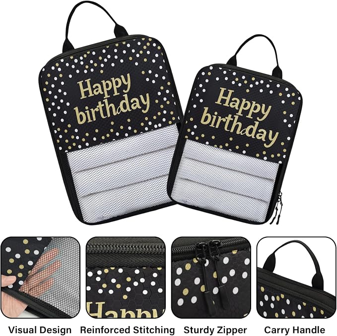 Happy Birthday 6 Set Compression Packing Cubes Birthday Theme Expandable Packing Organizer for Travel Accessories Luggage Suitcase Bag