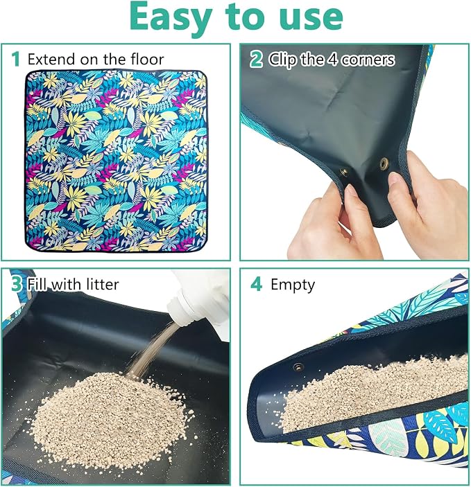 BNOSDM Travel Litter Box for Cats Foldable Litter Boxes Kit Portable Litterbox with Scoop Bowl Waterproof & Non-Stick for Hotels, Outings, Temporary Stays, Car, Plane (22.8x22.8x3.15in)