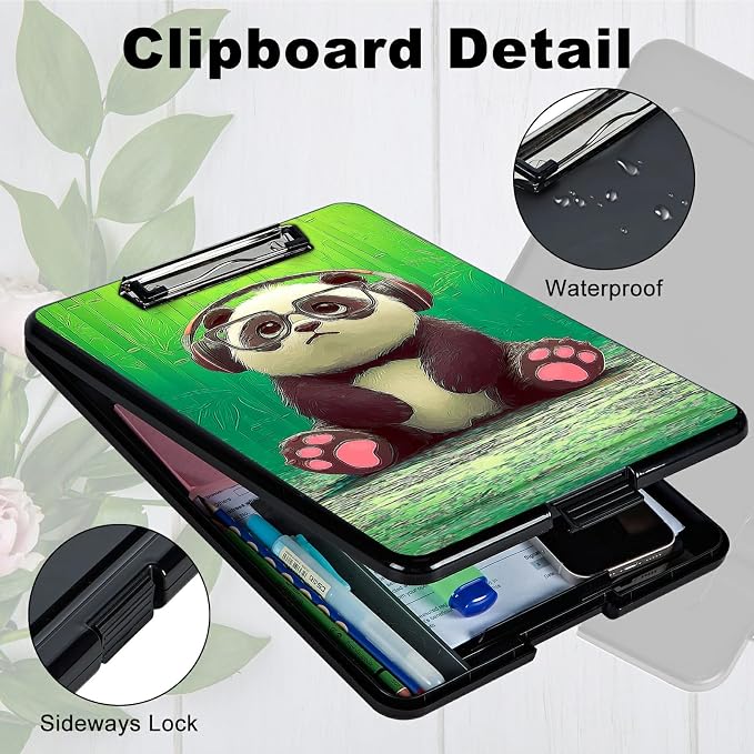 Heavy Duty Storage Clipboard, Slim Nursing Clipboard with Internal Pen Case, Portable File Organizer Case for A4 Letter Size Paper Office Medical Professionals, Forest Panda