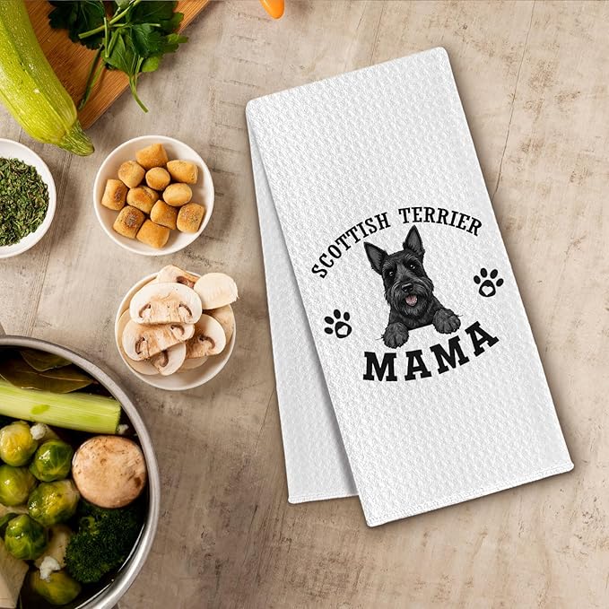 Scottish Terrier Kitchen Towels, Dog Mama Scottish Terrier Gifts for Women & Dogs Moms, Scottie Dog Lover Gifts Decorative Hand Towels for Bathroom, 16x24 Inch