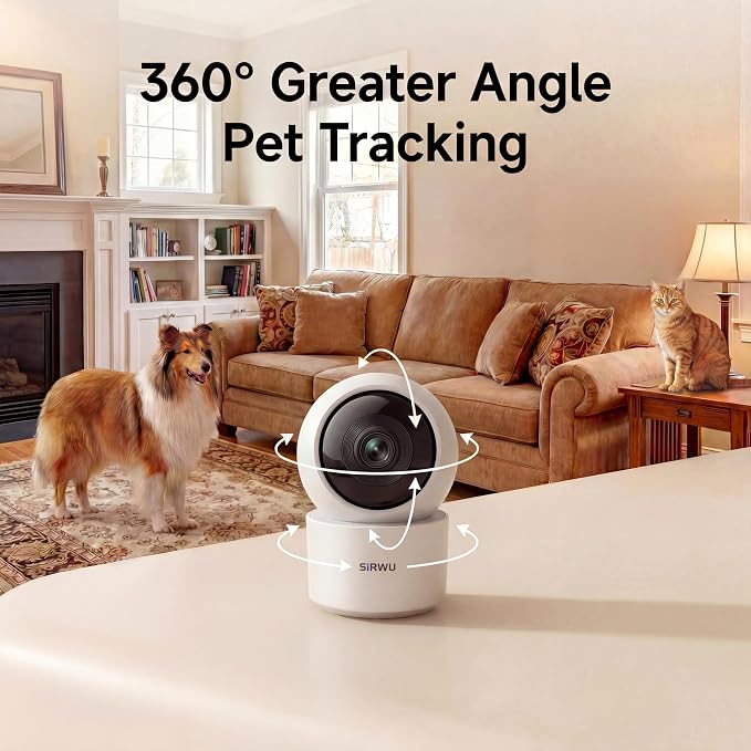 AI Pet Camera Indoor, Multi-Pet Recognition for Up to 6 Pets, 2K 3MP Dog & Cat Camera with 360° Auto Tracking, AI Daily Summaries, Night Vision, 2-Way Audio, 2.4/5GHz WiFi