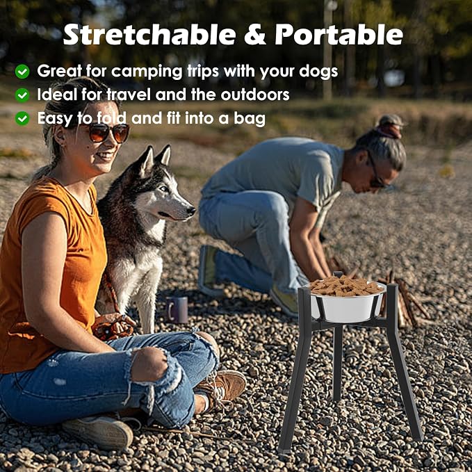 SHAINFUN Raised Dog Bowl Stand, Adjustable Width 8.3-12.6", Single Elevated Food Water Holder, Bowl Not Included