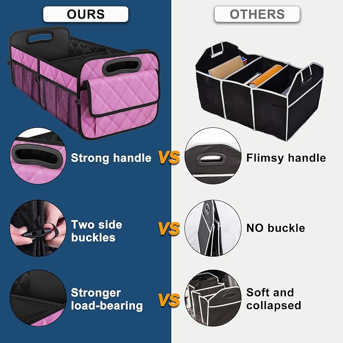 Deosk Car Trunk Organizer for SUV, Car Organizers and Storage with Reinforced Handles, Car Accessories for Women/Men 50L Waterproof Polyester Trunk Organizer(Medium,Pink)