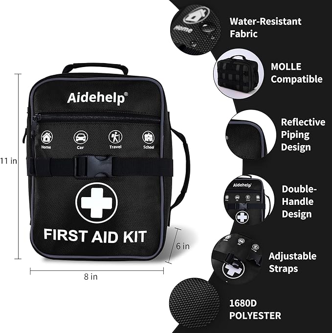 520 Pieces Premium First Aid Kit - Large Emergency Medical Kit for Survival, Car, Home, Travel, Camping, Backpack, Hiking, School (Black)