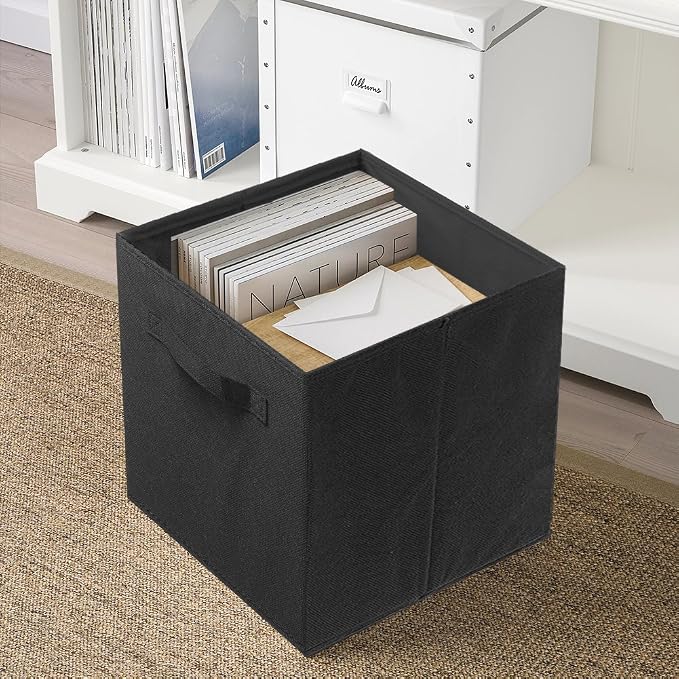 PowerKing Collapsible Storage Cubes, Farbic Storage Bins, Black, 2 Pack | Sturdy, Lightweight, Easy Pull Handle, Closet & Shelf Organizer, Clothes and Toys Storage, 10.5'' x 11'' x 10.5''