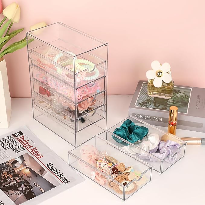 Hipiwe Plastic Drawer Organizer Desktop Storage Box with 6 Pull Out Drawers | Drawers Box for Bathroom, Dresser, Cosmetic Hair Tie Container for Women