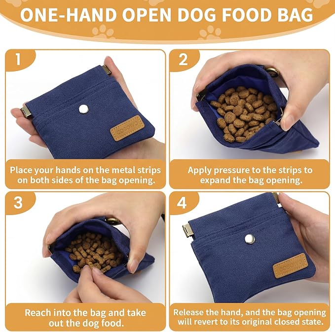Dog Treat Pouch for Pet Training, Carabiner & Magnetic Buckle, Navy | Hand Free Dog Training Treat Bag, Auto Closing Dog Walking Bag for Puppy Travel or Outdoor Use, Pet Feed Snack Reward Pocket