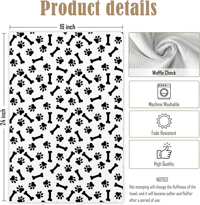 Dog Paws Kitchen Towels, Dog Mom Dad Lovers Gifts for Women Men Dish Towels for Kitchen, Black and White Dogs Bathroom Hand Towels Decorative Set of 2, Pet Lover Gifts