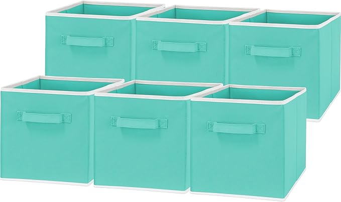 Simple Houseware 11-Inch Foldable Cube Storage Bins, Turquoise, 6-Pack | Lightweight & Durable Structure Fabric Cubes Organizer for Closet or Shelves