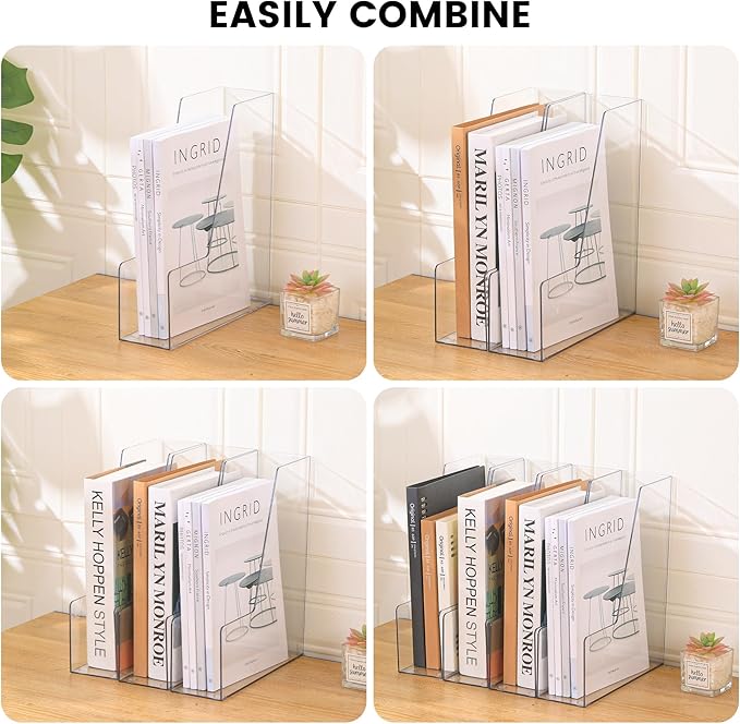 CiWiVOKi Vertical File Holder, PET Desk Organizer, Multi-purpose Plastic Document Storage Bins for Magazines, Binders, Notebooks, Envelopes, 2 Pack