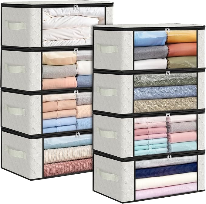 35L Closet Organizers, Foldable Under Bed Storage Containers | Storage Bags with Zippers,Window and Handles for Organizing Bedroom, Closet, Clothing,Organization with Handle
