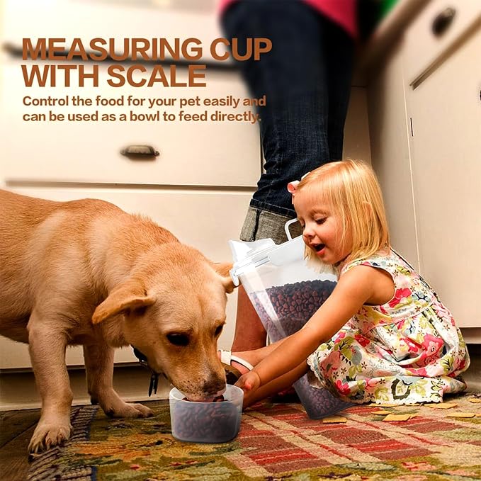 TIOVERY Dog Food Storage Container, 5-7 Lbs Airtight Pet Food Container, Cat food Container Dispenser with Portable Handle, Pouring Spout and Measuring Cup for Dogs Cats 2Pack White/6Qt