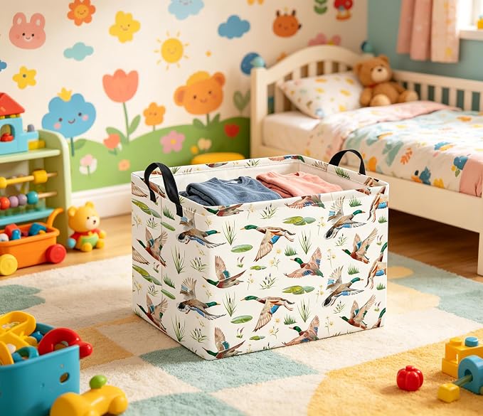 Rectangular Kids Basket Baby Girl Basket Fabric Storage Bin Organizer Box Room Decor(Duck)