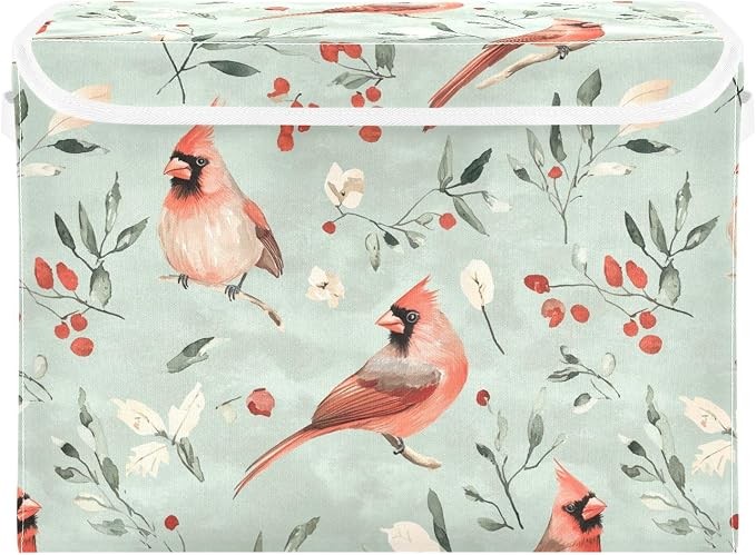 Aesthetic Northern Birds Sage Green Storage Bins Containers For Organizing Lidded for Clothes Room