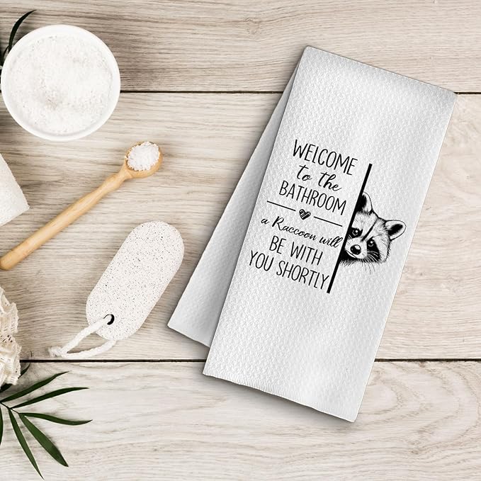 Funny Raccoon Bathroom Hand Towels, Raccoon Gifts for Women Men, Dog Lover Gifts Decorative Hand Towels for Bathroom Washroom Toilet Restroom, 16x24 Inches