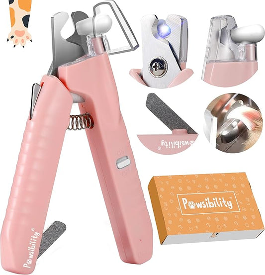 Pawsibility - Reinvented Pet Nail Clippers for Your Pal - USB Rechargeable LED Light for Bloodline | Razor Sharp and Durable Blade | Vets Recommended Trimming Tool for Dogs and Cats - Pink