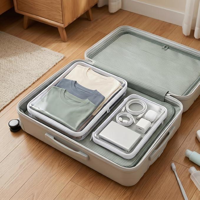 3Pcs Clear Hard Shell Zipper Case, Water Resistant Travel Pouches MMM | Diaper bag, makeup, toiletry & toy storage; rigid PET protects from crush, water and dust, with assorted sizes for daily use.