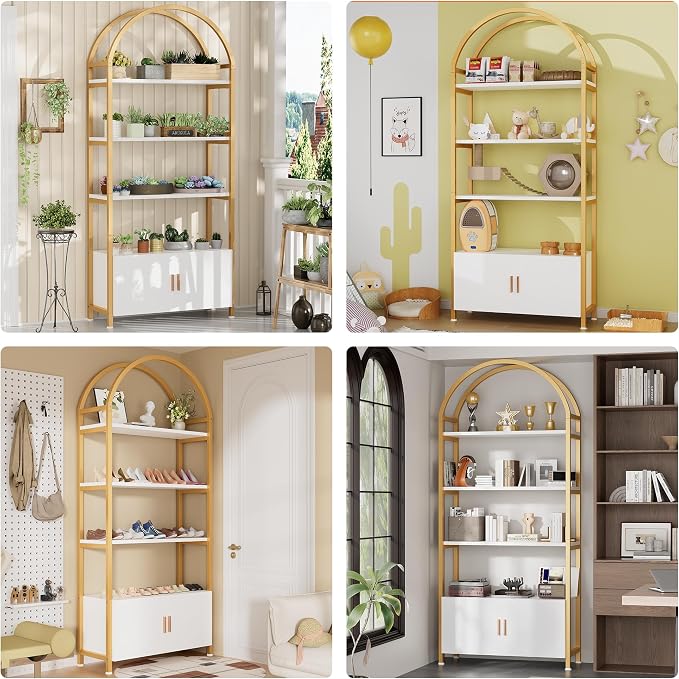 Kepptory Arched Cat Storage Shelf, 5-Tier Cat Tower Display Rack with Cabinet