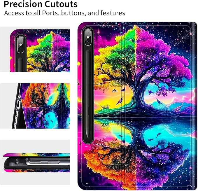 Case for Samsung Galaxy Tab S10+ Plus 2024/ S9 FE Plus/ S9 Plus 12.4" 2023 | Slim Leather Smart Cover with Multi-Angle Anti-Slip Stand [Auto Wake/Sleep] Shell for Women Men, Purple Green Tree