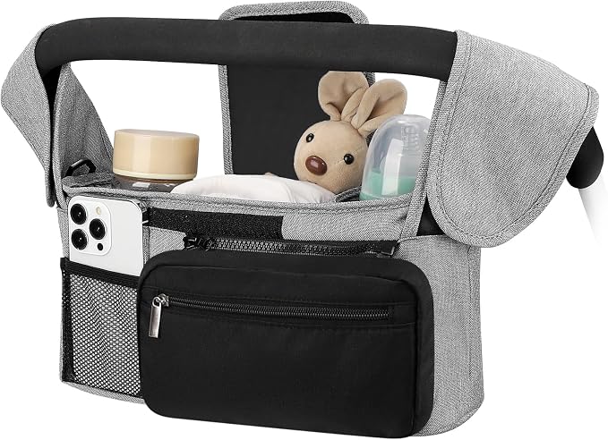 Accmor Universal Stroller Organizer with Insulated Cup Holder Detachable Phone Bag and Shoulder Strap,Stroller Bag Caddy Organizer for Uppababy, Baby Jogger, Britax Strollers