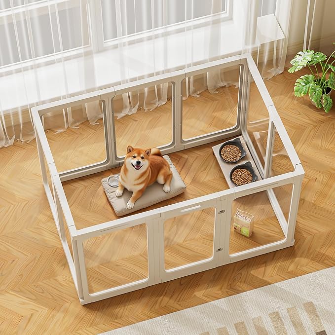 Jalove 30" H Clear Acrylic Dog Playpen Indoor, Easy Assemble Whelping Crate | Ideal for Small to Medium Dogs,Puppy Rabbit Ferret Transparent Pet Pen, Kennel Cage Enclosure, White, 10PCS