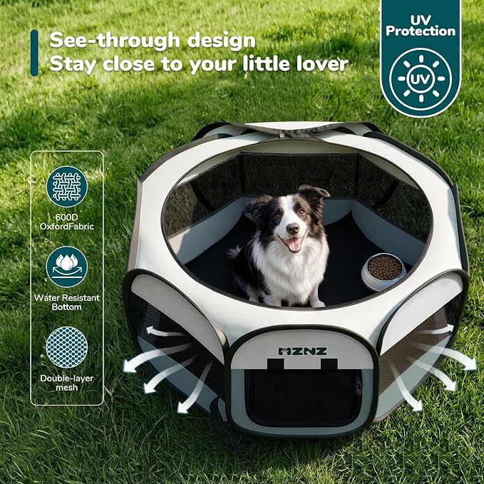 Dog Playpen, Portable Puppy Pet Crate Indoors for Small/Medium/Large Dogs Cats Rabbits, Foldable Dog Cage Enclosure for Outdoor, Pop Up Dogs Tent Kennel with Carrying Case, Grey
