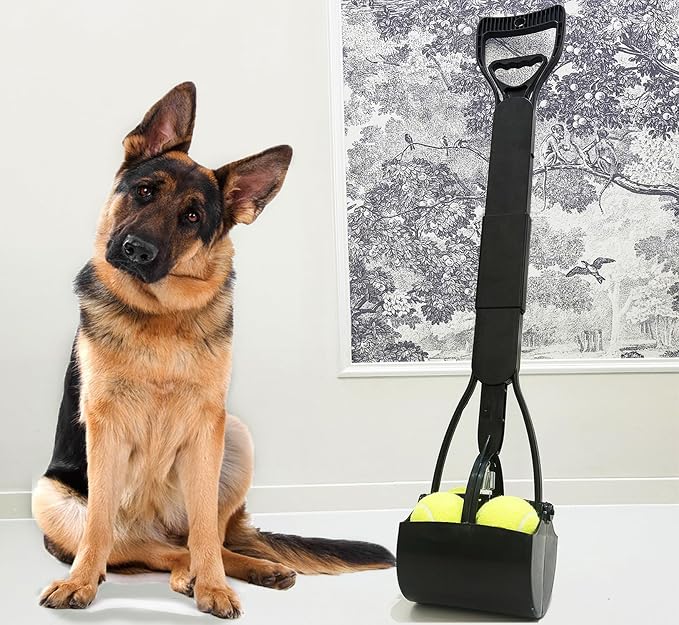 ienjoyed 32" Dog Pooper Scooper for Small Dog to Large Dog, Heavy Duty Dog Poop Scooper for Yard & Walks, Durable Double Spring Clamp, Simple One Step Assembly (Black)