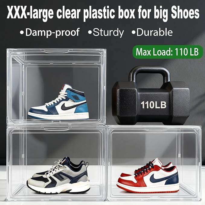 5 Pack XXX-Large Tall BootOrganizer, 17.3x13x13'' Acrylic Display Case | Wide Magnetic Door,Crystal Clear,Stackable Extra Large Dustproof Showcase for Cowboy Boots,Helmet,Hangbags,Tote,Collectibles