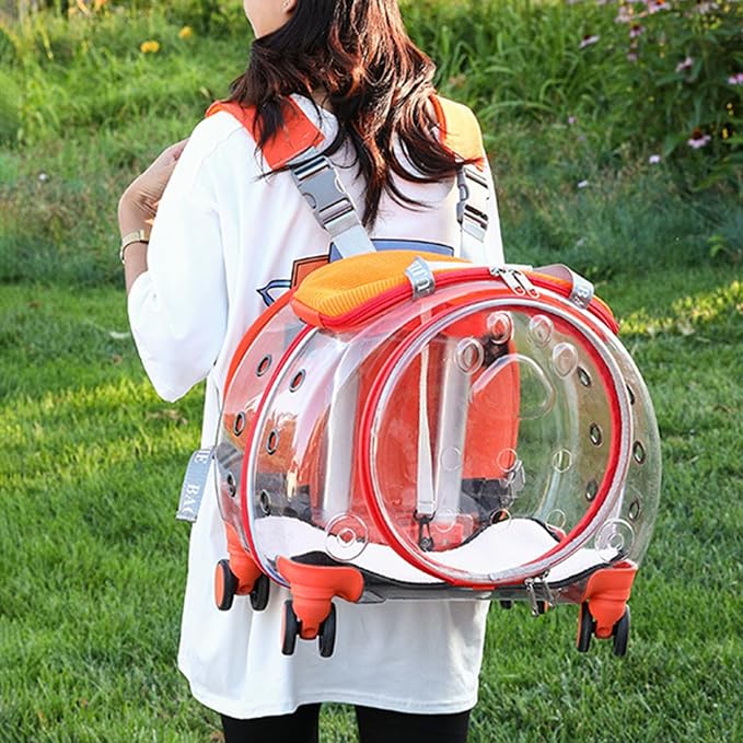Pet Trolley Case with Upgraded Detachable Silent Wheels, Clear Ventilation Holes Cat Dog Carrier, Cat Dog Carrier with Telescopic Handle, Perfect for Traveling/Taking a Walk Pink