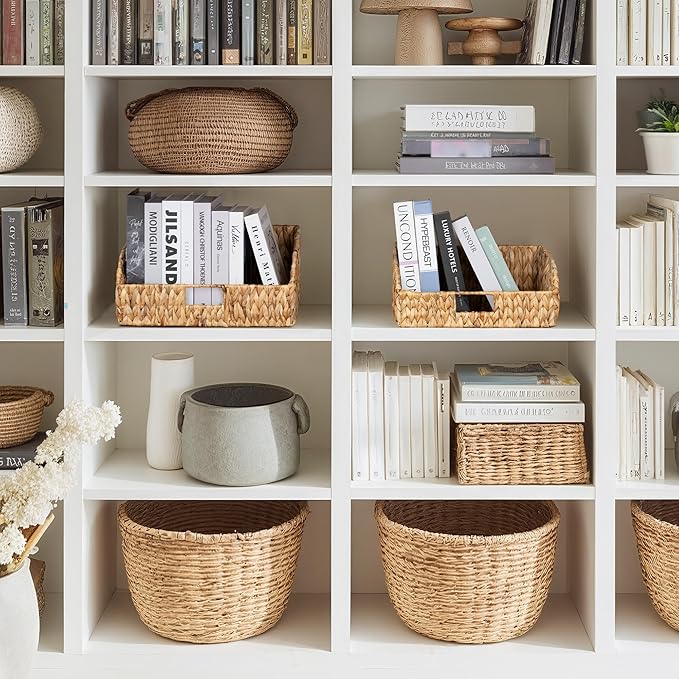 StorageWorks Pantry Baskets for Organizing, Hyacinth Storage Baskets,2-Pack | Pantry Organizers and Storage with Built-in Handles, Wicker Storage Baskets for Shelves, Wicker Baskets for Organizing