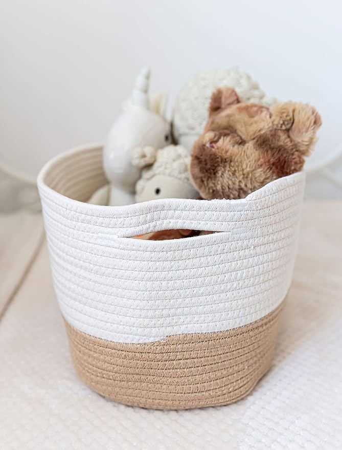 OrganiHaus Cotton Rope Basket for Shelf Storage, 15x9x10 | Handwoven; a toy bin and organizer for towels, books, or blankets; fits nursery, playroom, or bedroom decor