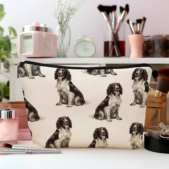 English Springer Dog Makeup Bag, English Springer Lovers Gifts Cosmetic Bag for Women, Dog Mom Lovers Owner Gifts for Women Christmas, Pet Lover Gift Zipper Travel Makeup Pouch for Purse