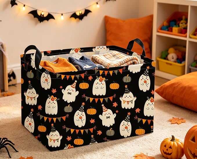 Rectangle Kids Baskets Halloween Basket Cute Storage Bin for Room Decor Gift Basket(Cute Halloween)