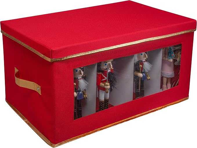 Simplify Holiday Figurine Storage Box | 8 Compartments | Seasonal and Christmas Décor Organizer | Nutcrackers | Lidded | Red