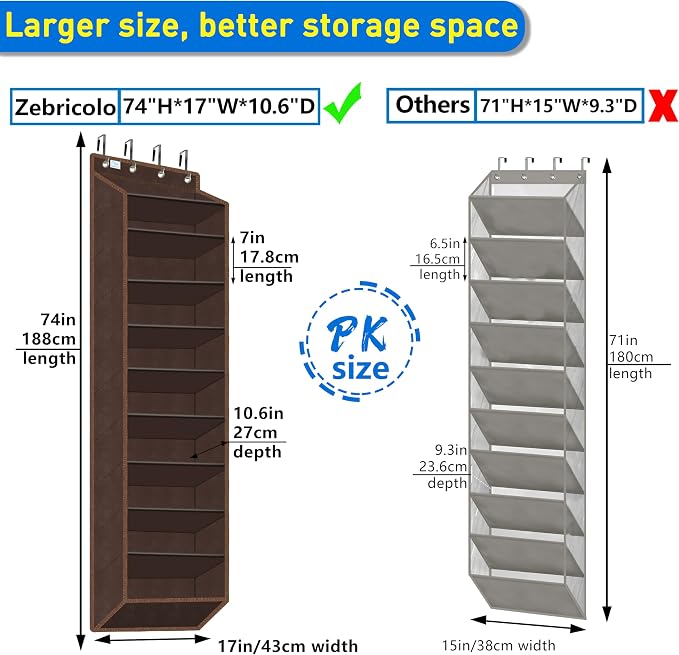 10 Tiers Shoe Organizer for Closet, 20 to 30 Pairs Shoe Rack Door | Extra Deep Pockets Over the Door Shoe Organizer for Dorm and Back Door, Heavy Duty Anti-Scrath Hanging Hooks Shoe Storage