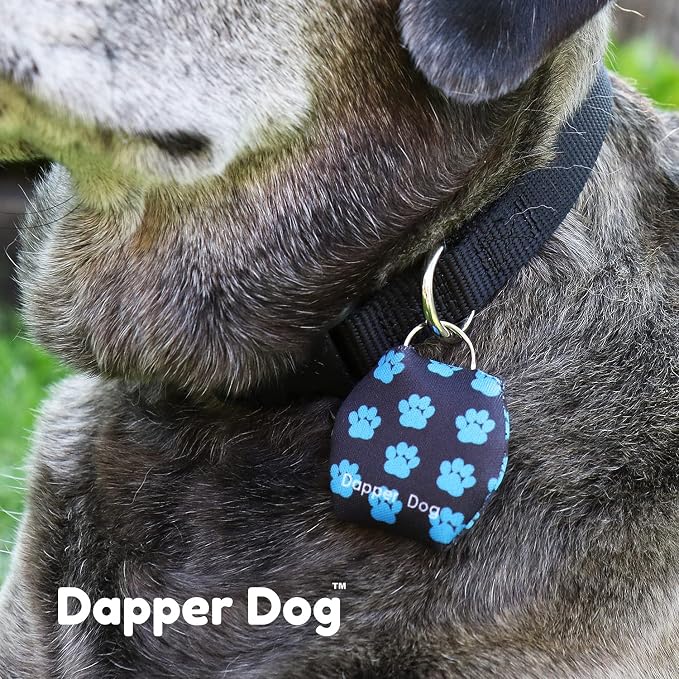 Dapper Dog - Dog Tag Silencer with Tag Ring (Black with Dark Blue Paw Prints)