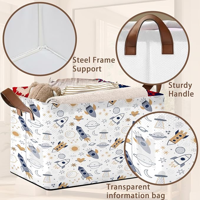 Cosmic Explorer Storage Basket Large 17x11.5x10.5 Inches-Collapsible Fabric Organizer Bin with Handles for Nursery, Playroom, Astronomy Fans-Decorative Hamper with Celestial Body Patterns-Single Pack